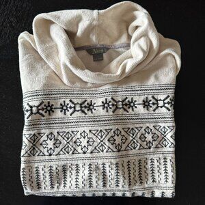 Embroidered Cotton Cowl Neck Tunic 1X Cream Black Boho Southwest